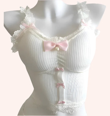 Bianca Belle Coquette Crop Top with Pearl Bow