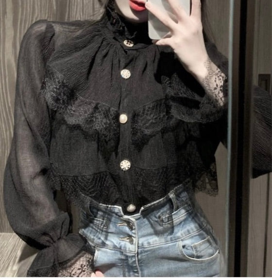 Dark Romantic Gothic Lace Blouse