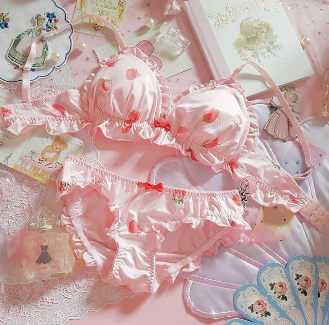 Pink Strawberry  2-piece Kawaii Lolita Nymphet Lingerie Set